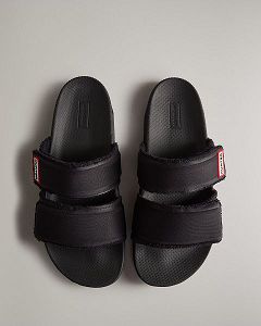 Black Hunter Double Strap Women's Slides | NZ-24653