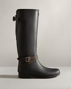 Black Hunter Refined Slim Fit Adjustable Tall Women's Rain Boots | NZ-10432