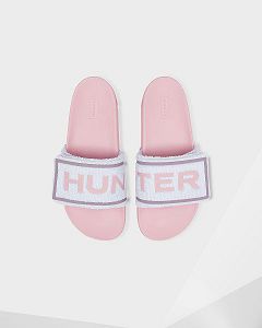 Blue / Pink Hunter Terry Towelling Logo Adjustable Women's Slides | NZ-13648