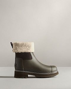 Green Hunter Refined Stitch Roll Top Women's Sherpa Boots | NZ-51049