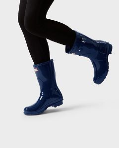 Navy Hunter Original Short Gloss Women's Original Short Boots | NZ-85162