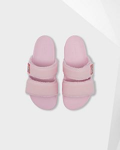 Pink Hunter Double Strap Women's Slides | NZ-50417