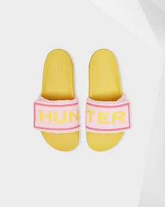 Pink / Yellow Hunter Terry Towelling Logo Adjustable Women's Slides | NZ-76308