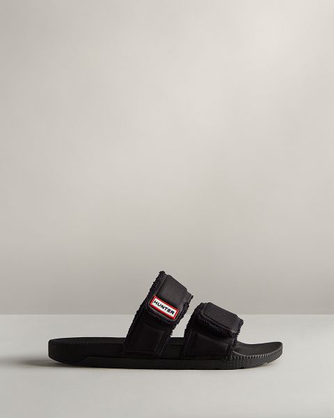 Black Hunter Double Strap Women's Slides | NZ-24653