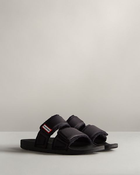 Black Hunter Double Strap Women's Slides | NZ-24653