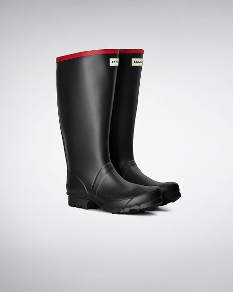 Black Hunter Hunter Argyll Full Knee Men's Rain Boots | NZ-62947