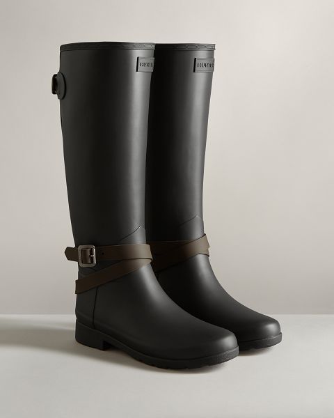 Black Hunter Refined Slim Fit Adjustable Tall Women's Rain Boots | NZ-10432