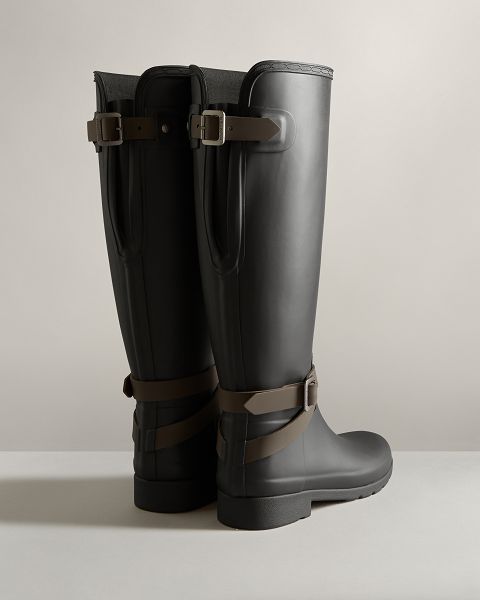 Black Hunter Refined Slim Fit Adjustable Tall Women's Rain Boots | NZ-10432