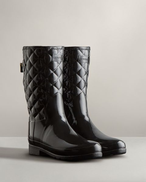 Black Hunter Refined Slim Fit Adjustable Quilted Short Women's Rain Boots | NZ-27149