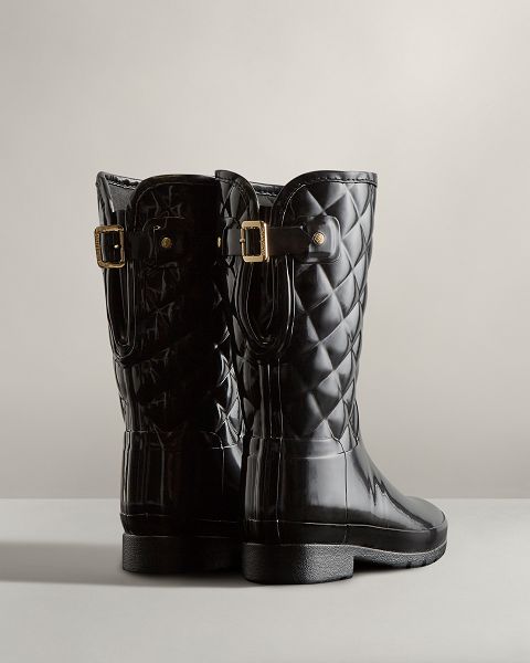 Black Hunter Refined Slim Fit Adjustable Quilted Short Women's Rain Boots | NZ-27149