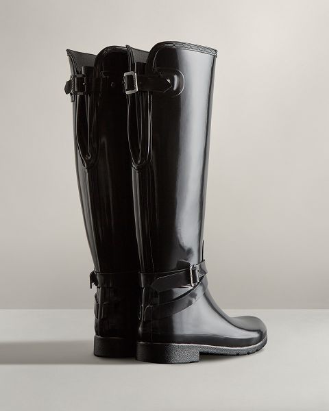 Black Hunter Refined Slim Fit Adjustable Tall Gloss Women's Rain Boots | NZ-63201