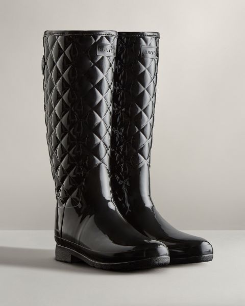 Black Hunter Refined Slim Fit Adjustable Quilted Tall Women's Rain Boots | NZ-69347