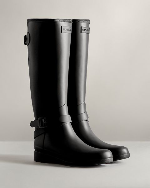 Black Hunter Refined Slim Fit Adjustable Tall Women's Rain Boots | NZ-74658