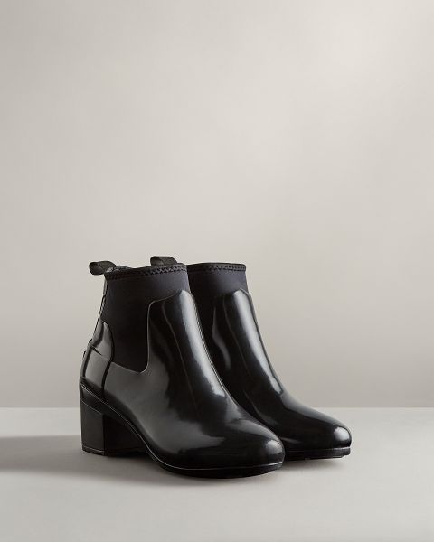 Black Hunter Refined Slim Fit Gloss Mid Heel Women's Ankle Boots | NZ-19837