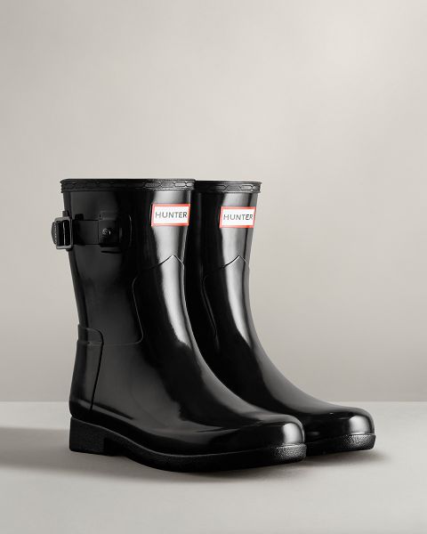 Black Hunter Refined Slim Fit Short Gloss Women's Rain Boots | NZ-23567