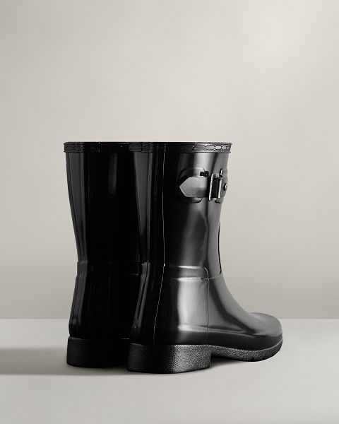 Black Hunter Refined Slim Fit Short Gloss Women's Rain Boots | NZ-23567