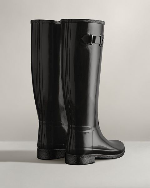 Black Hunter Refined Slim Fit Tall Gloss Women's Rain Boots | NZ-50842