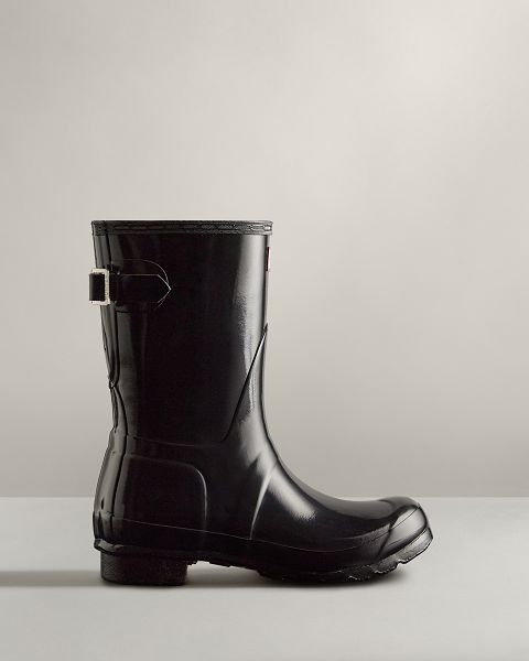 Black Hunter Short Back Adjustable Gloss Women's Rain Boots | NZ-12705