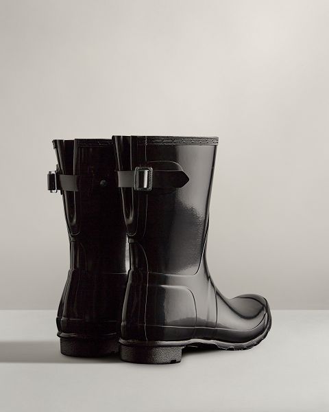 Black Hunter Short Back Adjustable Gloss Women's Rain Boots | NZ-12705