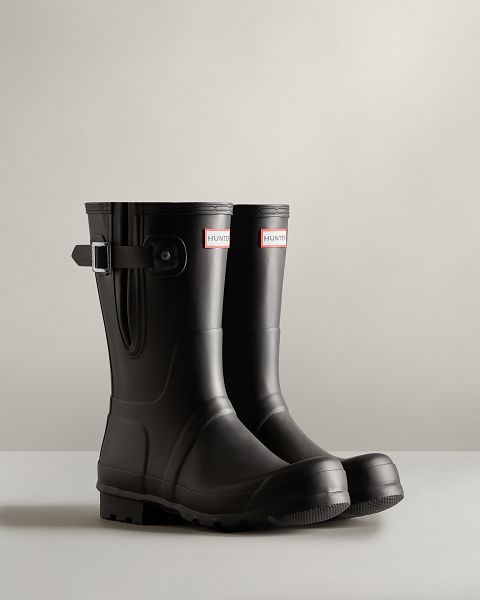 Black Hunter Short Side Adjustable Men's Rain Boots | NZ-15634