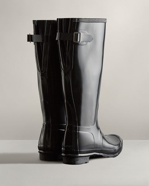 Black Hunter Tall Back Adjustable Gloss Women's Rain Boots | NZ-75402