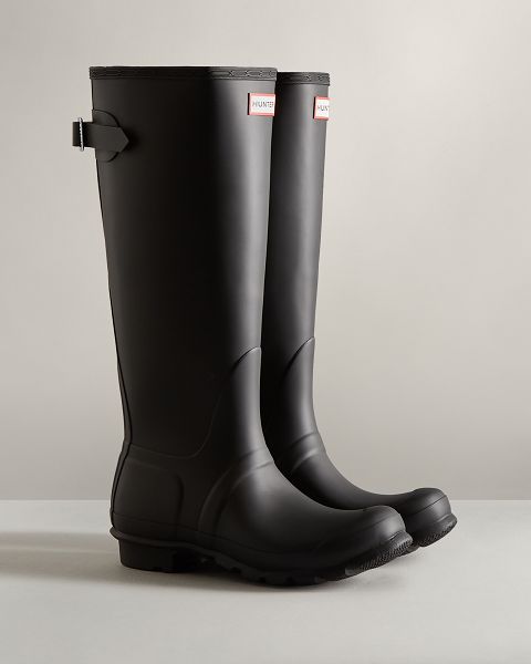 Black Hunter Tall Back Adjustable Women's Rain Boots | NZ-96125