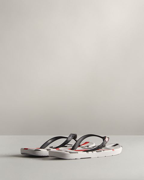 Black / White / Red Hunter Exploded Logo Women's Flip Flops | NZ-74021