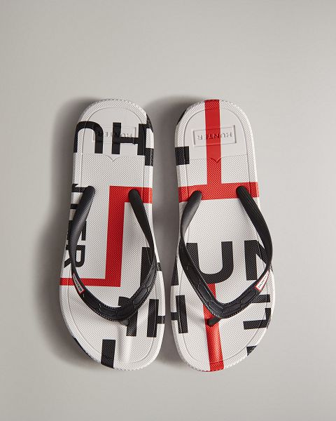 Black / White / Red Hunter Exploded Logo Women\'s Flip Flops | NZ-74021