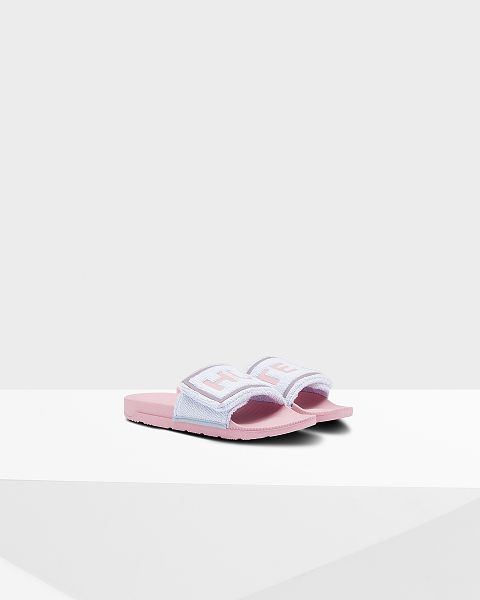 Blue / Pink Hunter Terry Towelling Logo Adjustable Women's Slides | NZ-13648