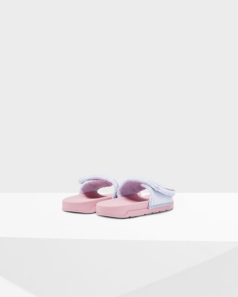 Blue / Pink Hunter Terry Towelling Logo Adjustable Women's Slides | NZ-13648