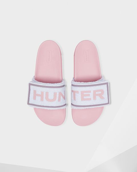 Blue / Pink Hunter Terry Towelling Logo Adjustable Women\'s Slides | NZ-13648