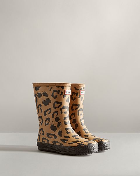 Brown Hunter First Hybrid Leopard Print Kids' Rain Boots | NZ-42316