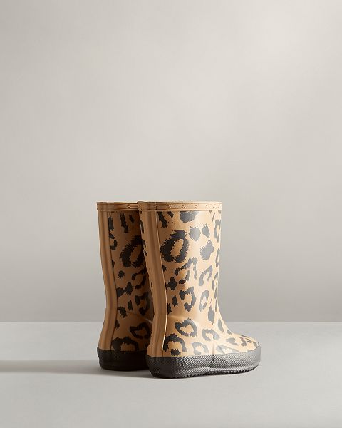 Brown Hunter First Hybrid Leopard Print Kids' Rain Boots | NZ-42316