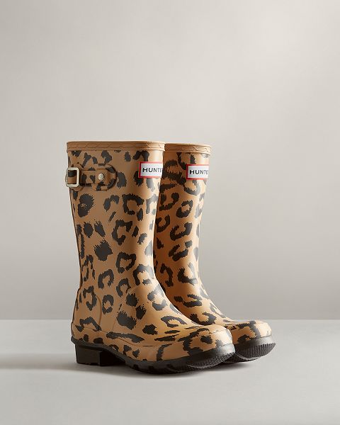 Brown Hunter Hybrid Leopard Print Kids' Rain Boots | NZ-41657