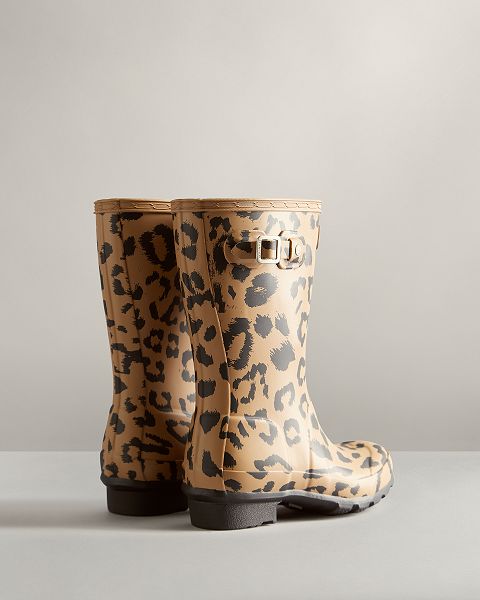 Brown Hunter Hybrid Leopard Print Kids' Rain Boots | NZ-41657