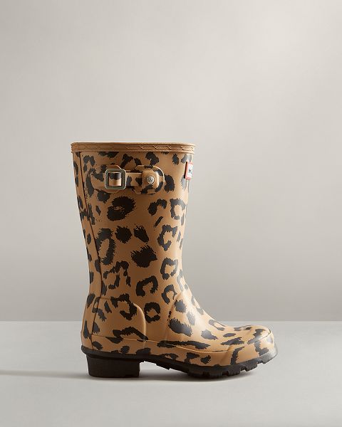 Brown Hunter Hybrid Leopard Print Kids\' Rain Boots | NZ-41657