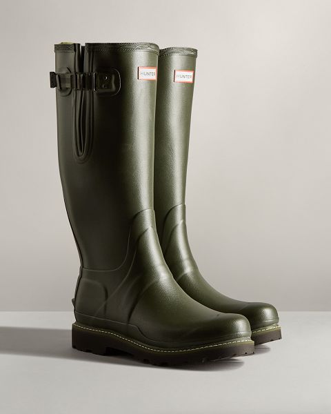 Dark Olive Hunter Balmoral Side Adjustable Men's Rain Boots | NZ-10824