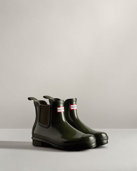 Dark Olive Hunter Original Gloss Women's Chelsea Boots | NZ-35948