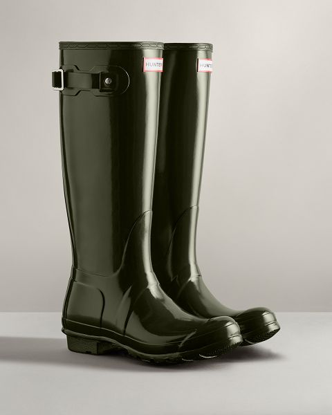 Dark Olive Hunter Original Tall Gloss Women's Rain Boots | NZ-82076