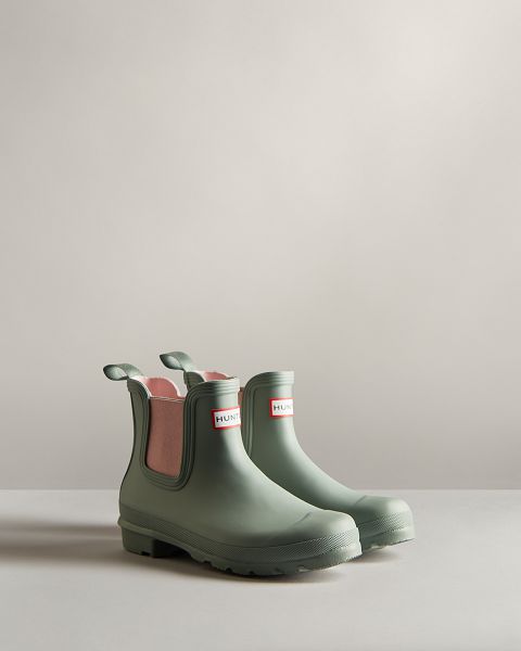 Green / Pink Hunter Original Women's Chelsea Boots | NZ-29068