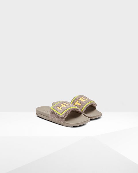 Grey Hunter Terry Towelling Logo Adjustable Men's Slides | NZ-10938