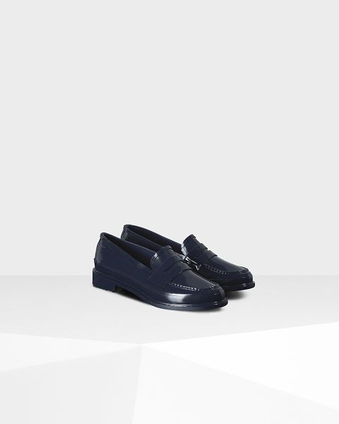 Navy Hunter Gloss Penny Women's Loafers | NZ-80972