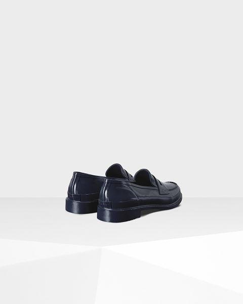 Navy Hunter Gloss Penny Women's Loafers | NZ-80972