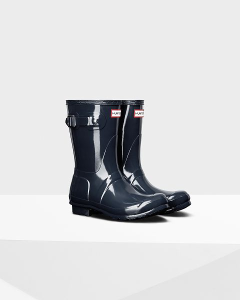 Navy Hunter Original Short Gloss Women's Rain Boots | NZ-57624