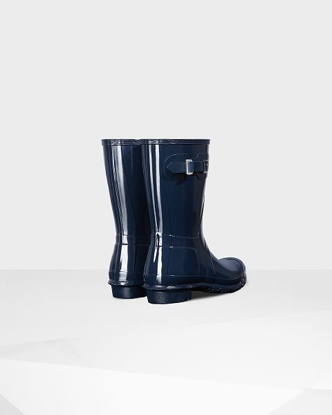 Navy Hunter Original Short Gloss Women's Rain Boots | NZ-57624