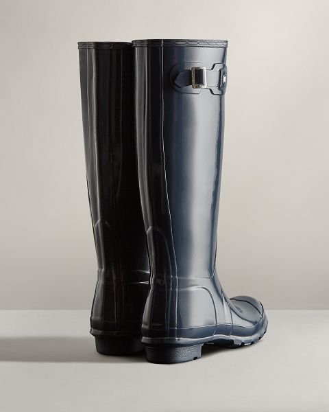 Navy Hunter Original Tall Gloss Women's Rain Boots | NZ-51270