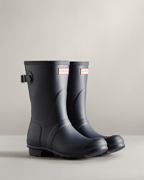 Navy Hunter Short Back Adjustable Women's Rain Boots | NZ-63497