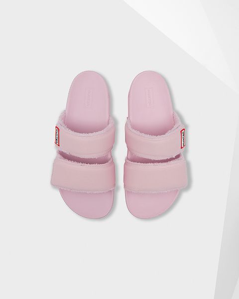 Pink Hunter Double Strap Women\'s Slides | NZ-50417