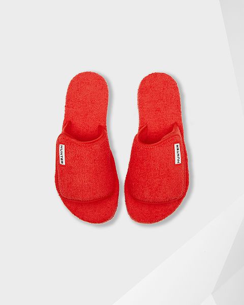 Red Hunter Terry Towelling Beach Platform Adjustable Women's Slides | NZ-15769