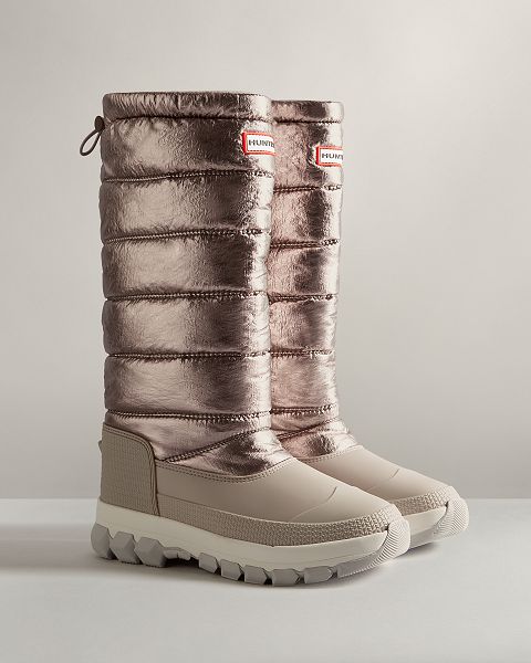 Silver / Grey Hunter Insulated Metallic Tall Women's Snow Boots | NZ-60954